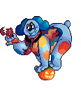 A pixel art illustration of Barnaby dressed up for Halloween
