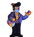 A pixel art illustration of Eddie dressed up for Halloween