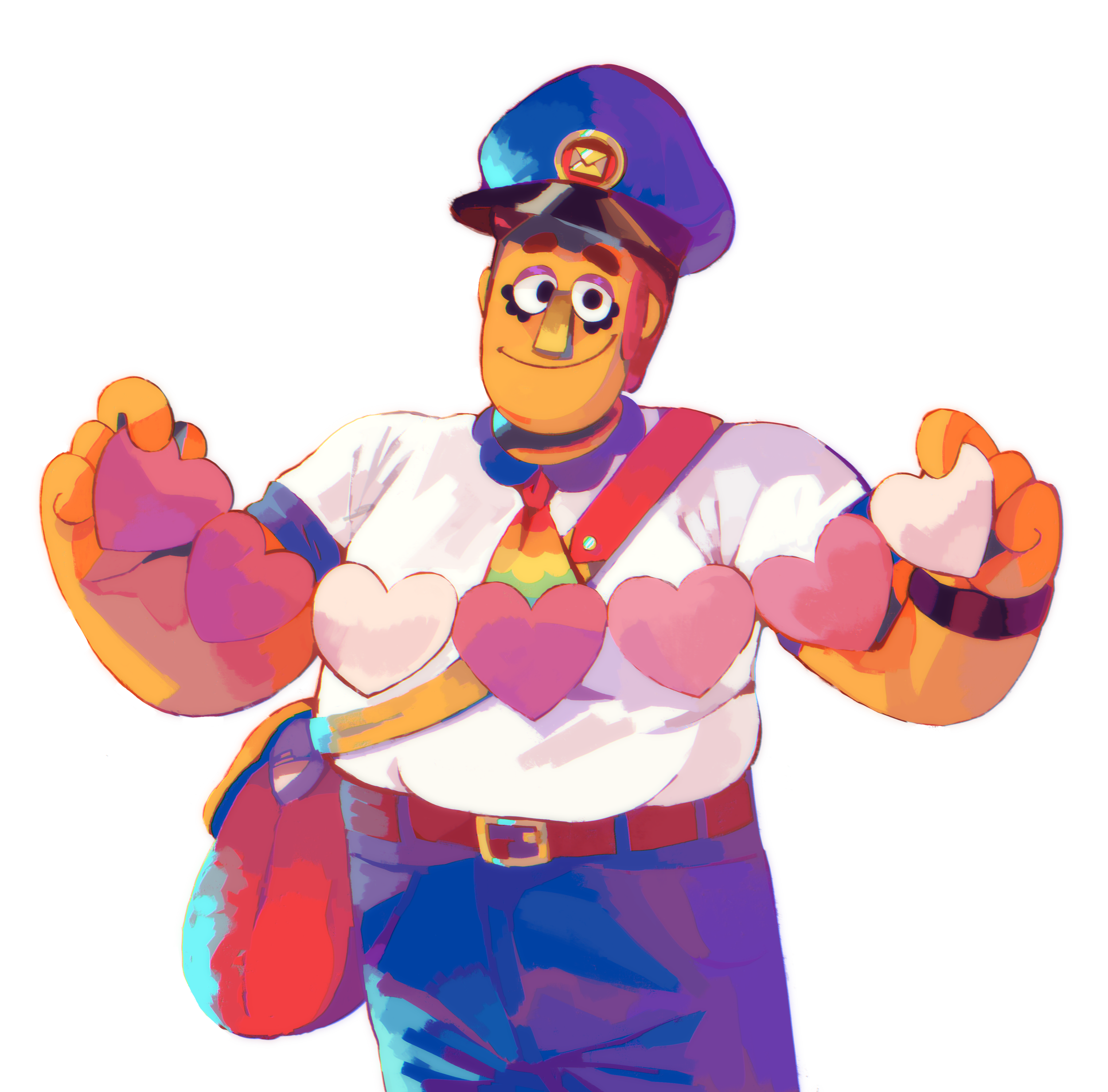 An illustration of Eddie smiling as he holds a paper heart garland