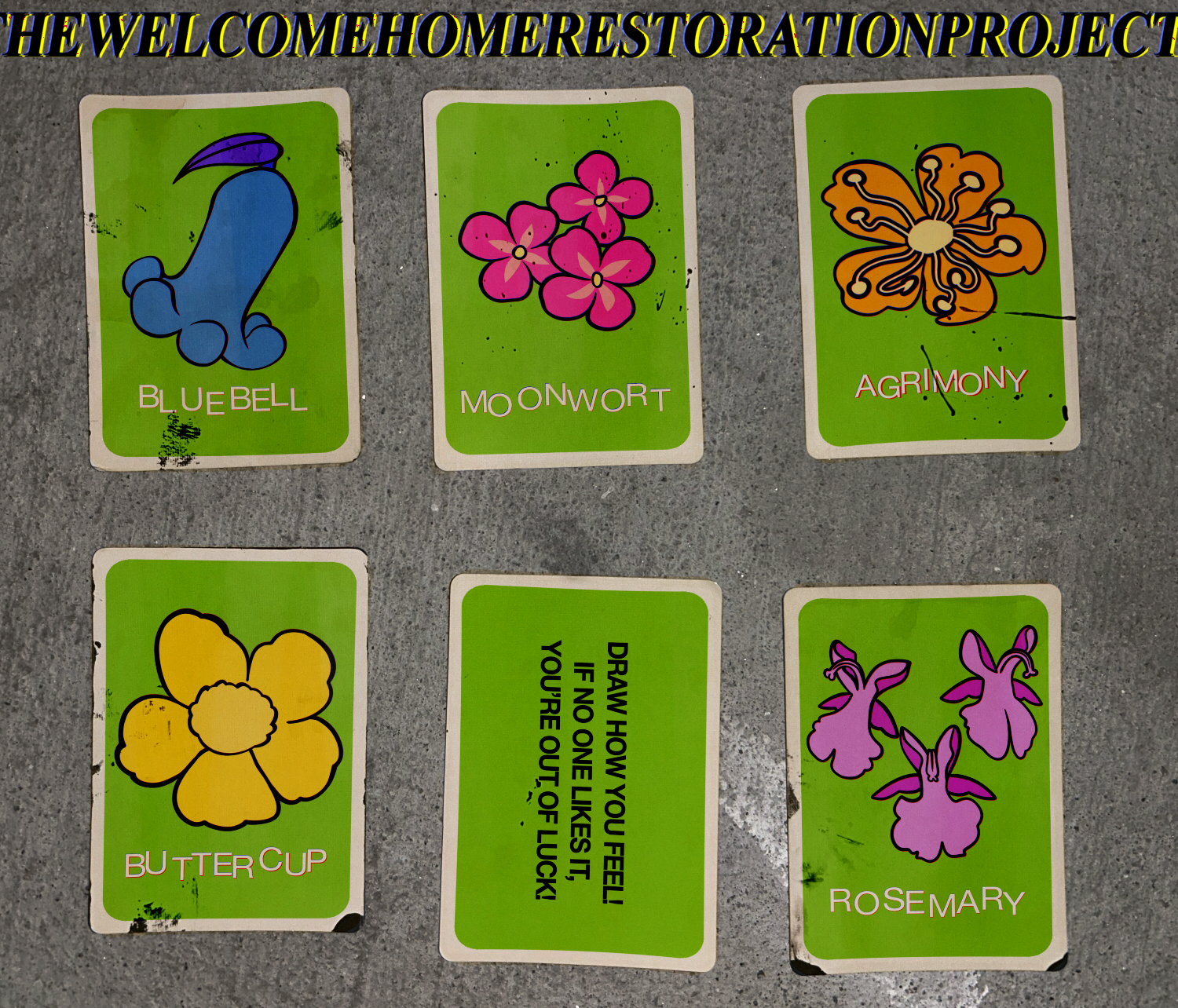 The green cards from the game Floriography.