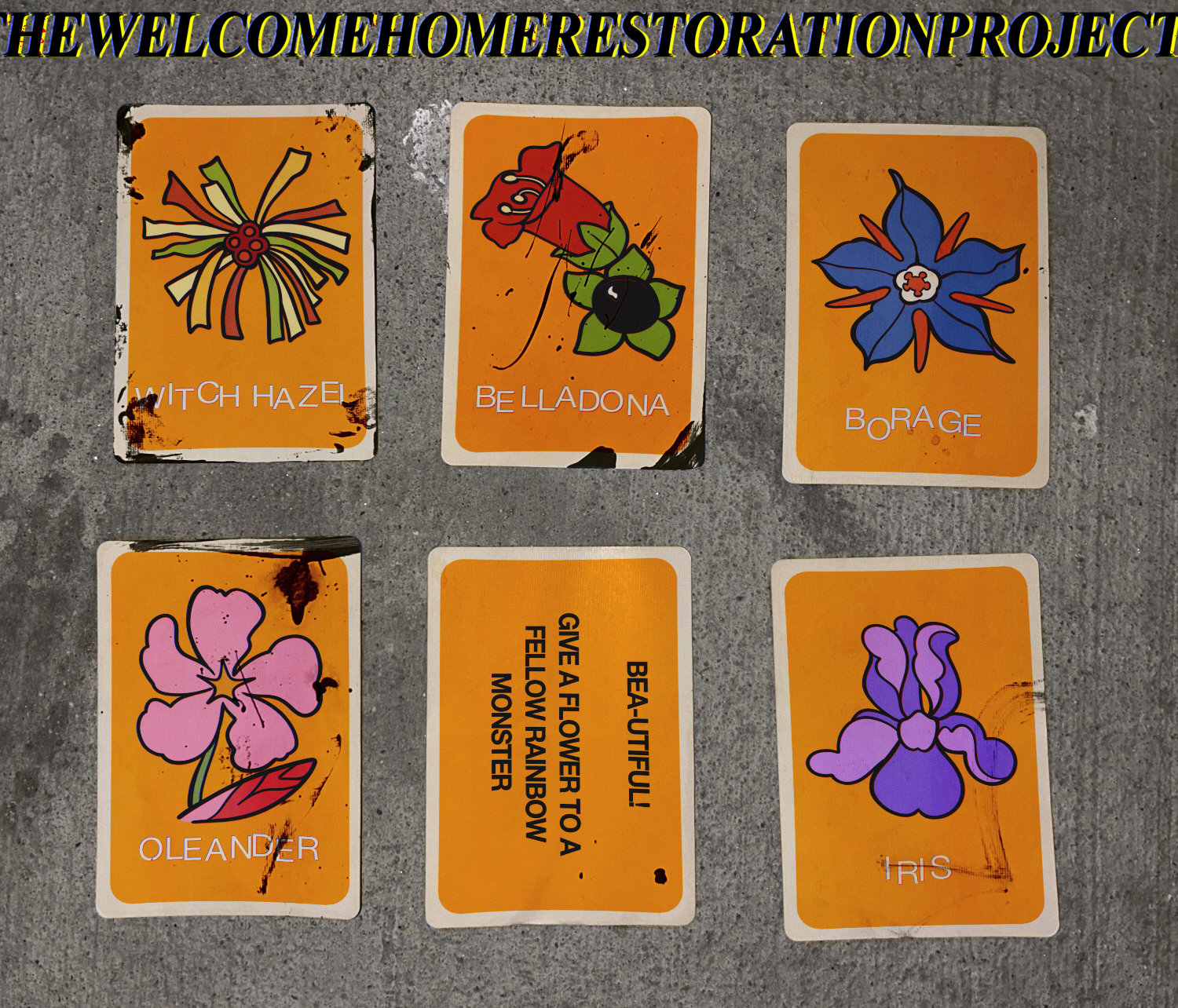 The orange cards from the game Floriography