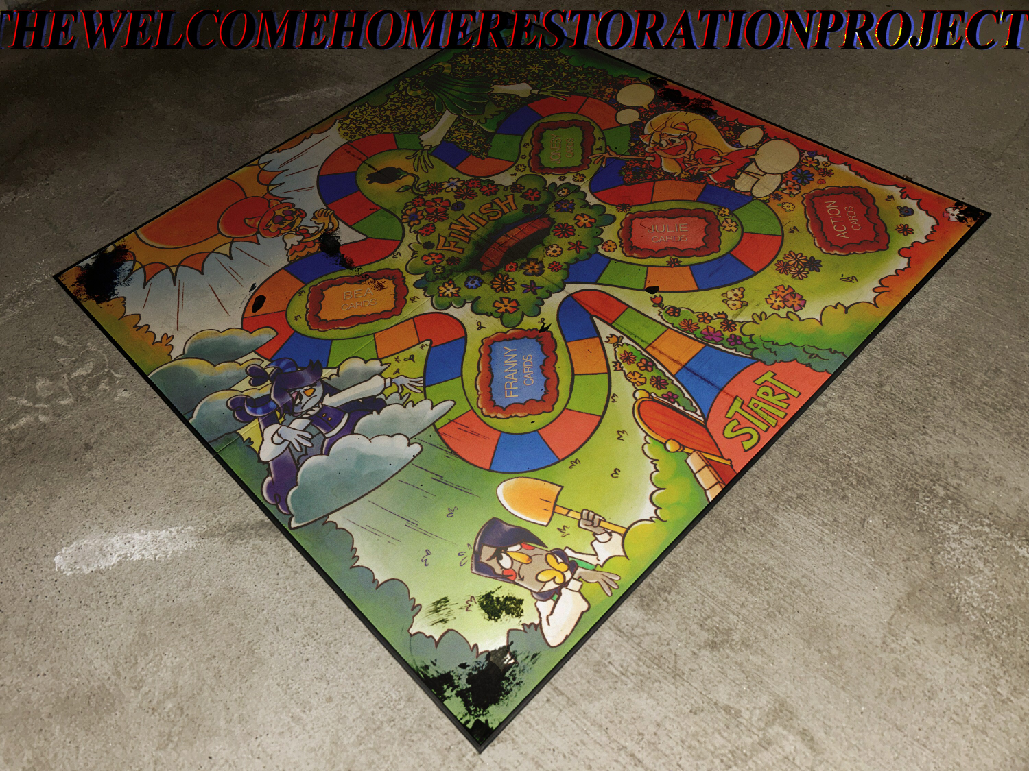 Angled view of the game board for Floriography