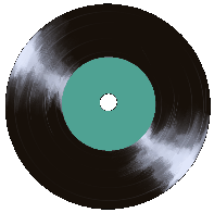 A turquoise vinyl record spinning