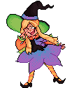A pixel art illustration of Julie dressed up for Halloween