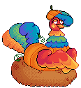 A pixel art illustration of Poppy dressed up for Halloween
