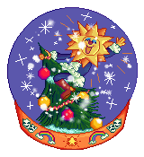 A pixel art illustration of  inside a snowglobe, she's the star on top of a Homewarming tree