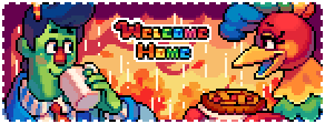 A autumn themed pixel art banner with Howdy and Poppy