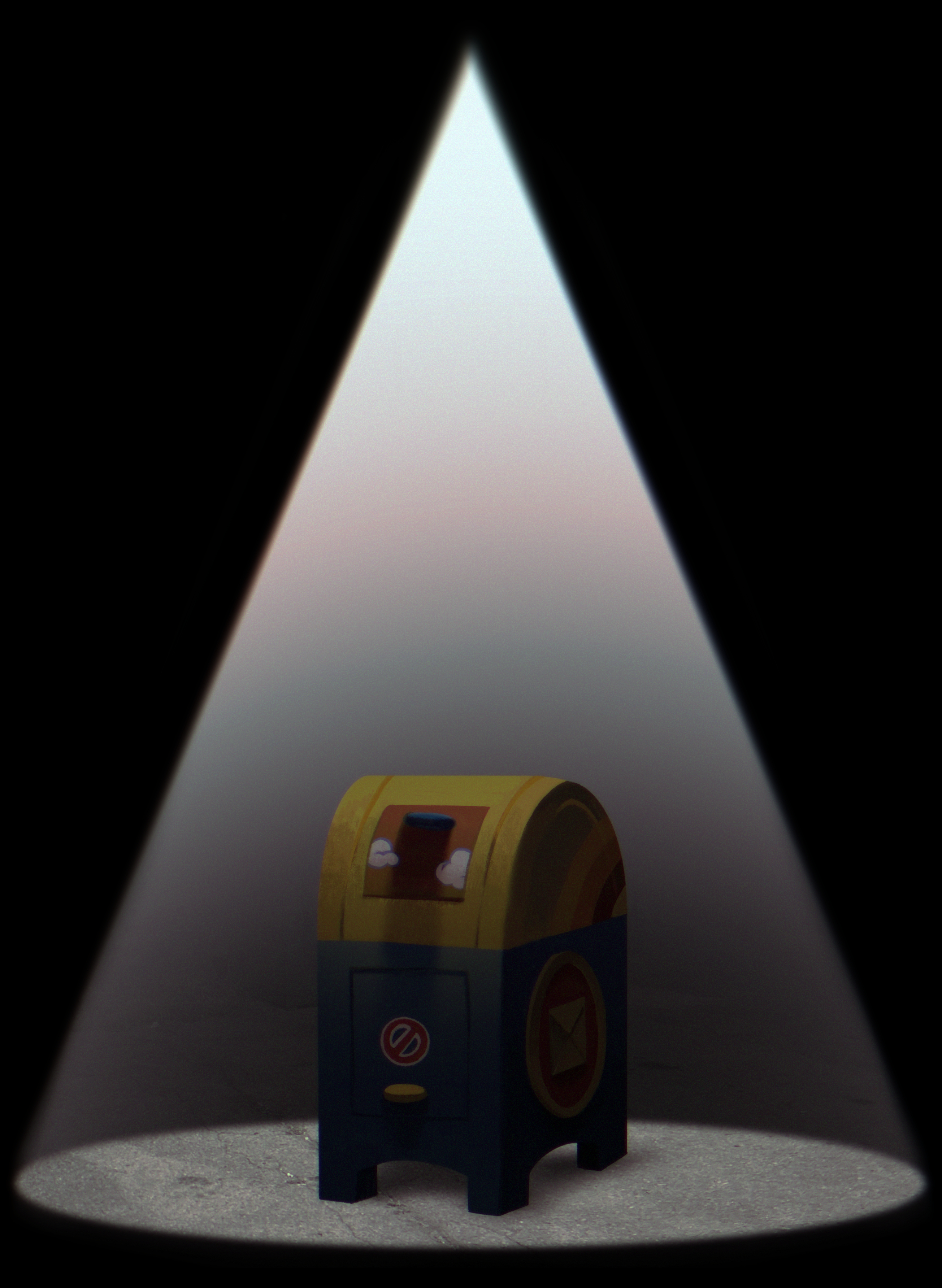A spotlight illuminating a mailbox.